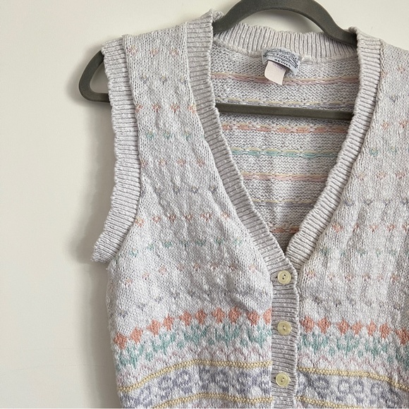 Vintage 90s The Villager Petites White Sweater Vest Women’s Cottagecore - Picture 3 of 7